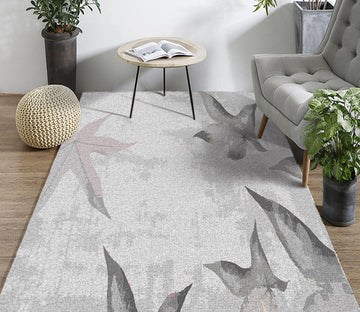3D Gray Leaves WG066 Non Slip Rug Mat Mat AJ Creativity Home 