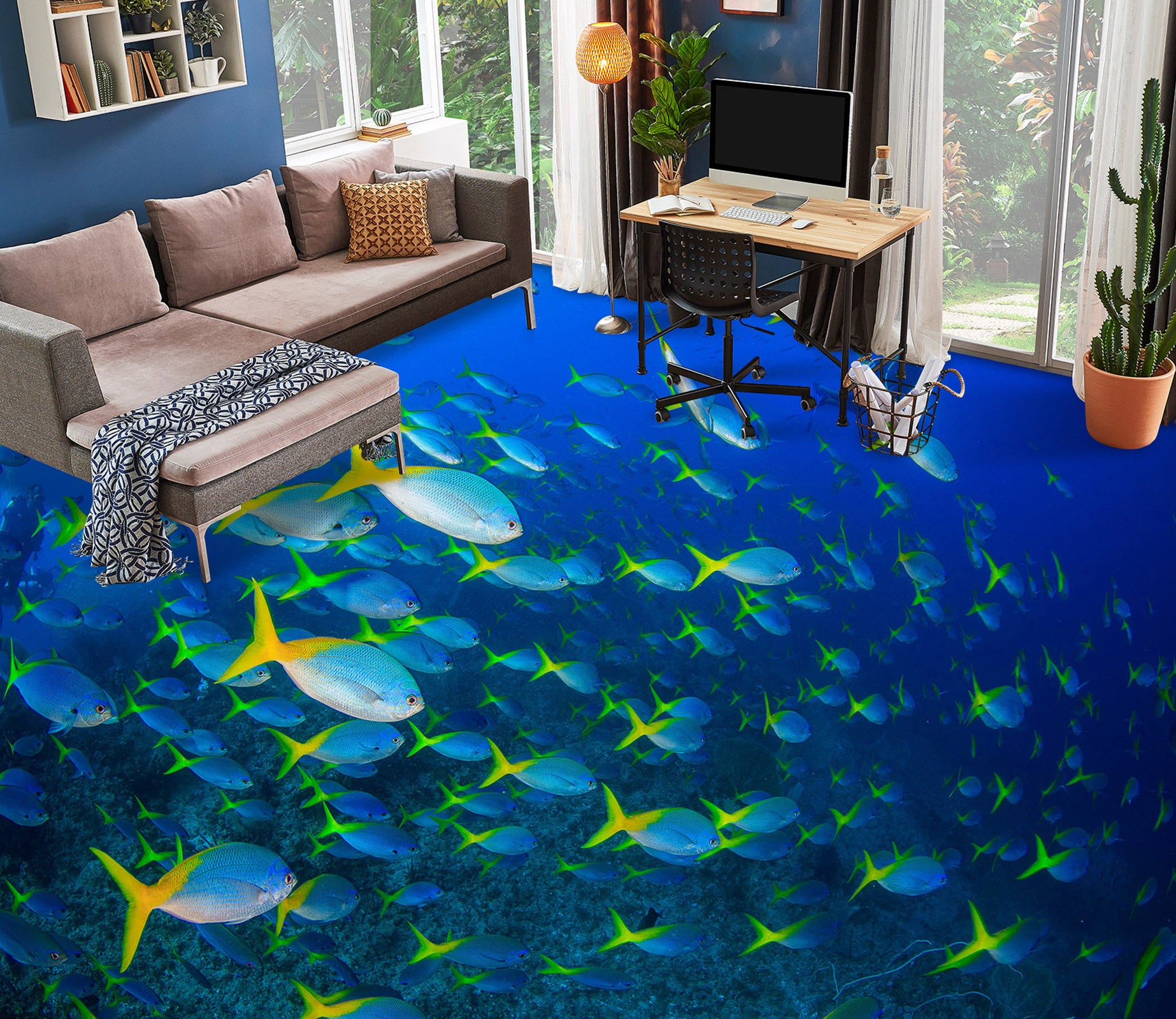 3D Fluorescent Green Fish Tail 741 Floor Mural  Wallpaper Murals Rug & Mat Print Epoxy waterproof bath floor