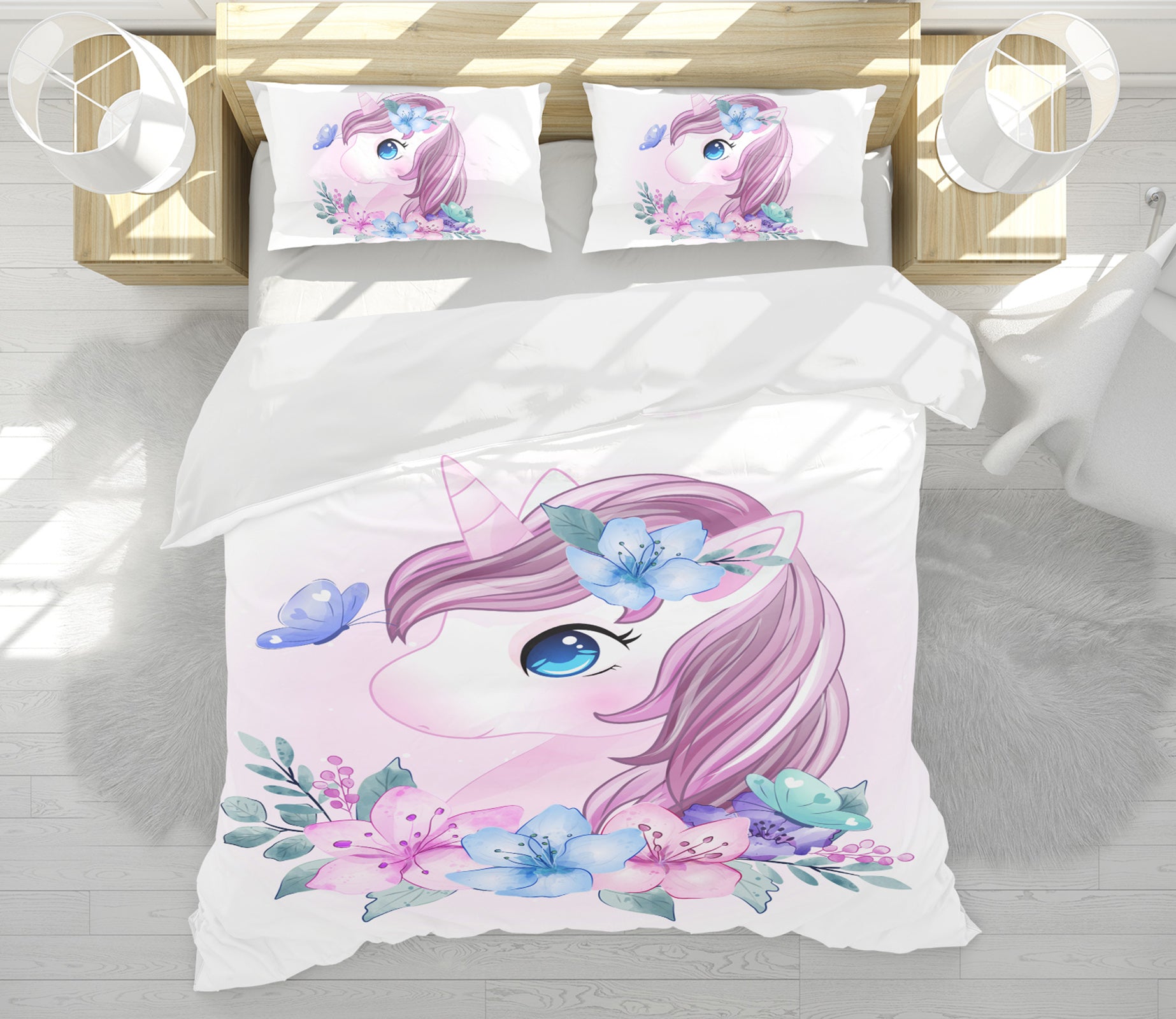 3D Flowers Unicorn 63232 Bed Pillowcases Quilt