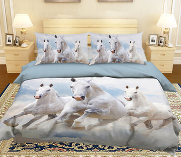 3D Running White Horse 066 Bed Pillowcases Quilt