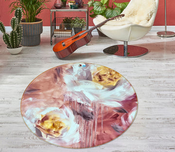 3D White Flower 4035 Skromova Marina Rug Round Non Slip Rug Mat