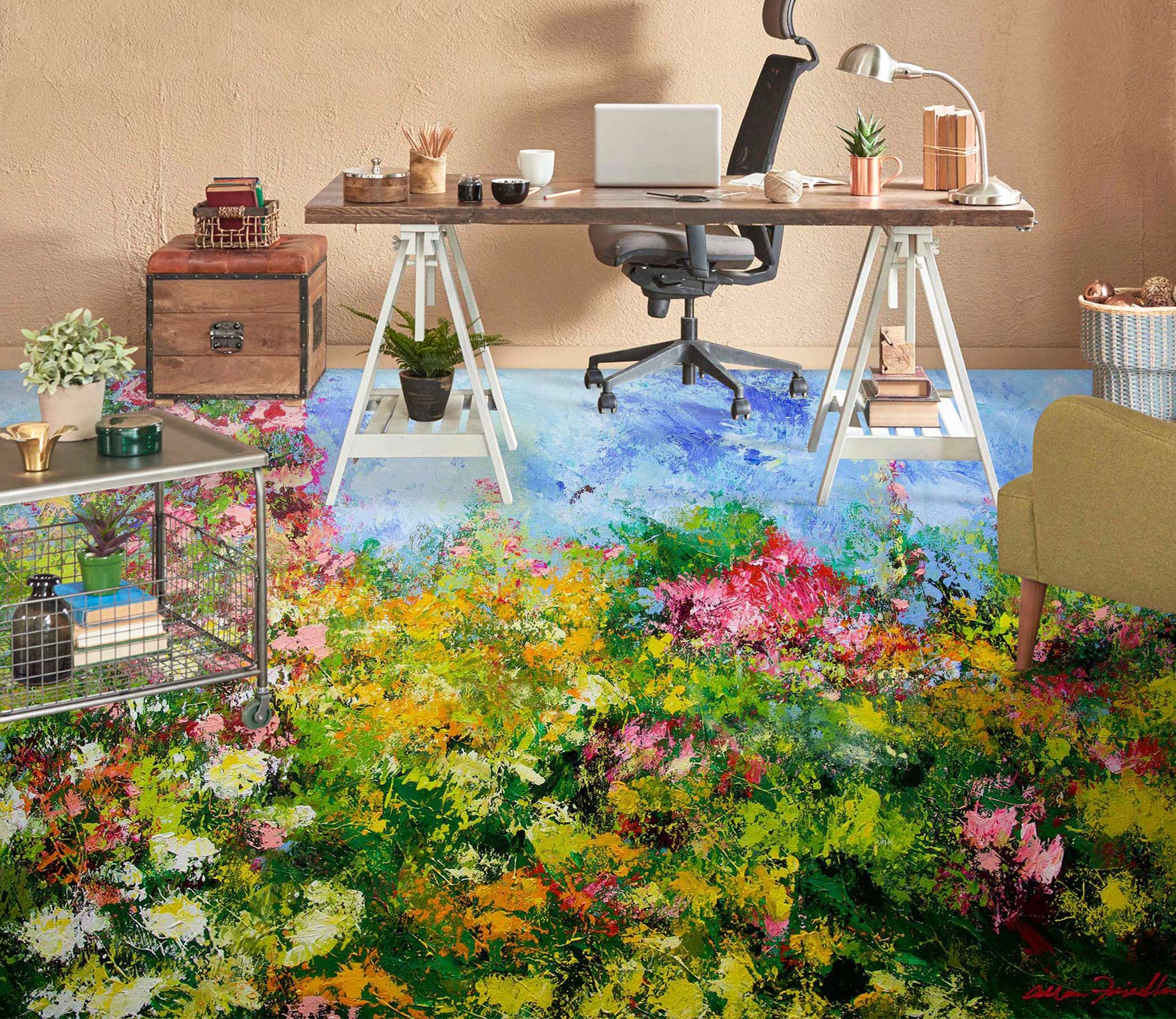 3D Flower Bush Painting 9627 Allan P. Friedlander Floor Mural  Wallpaper Murals Self-Adhesive Removable Print Epoxy