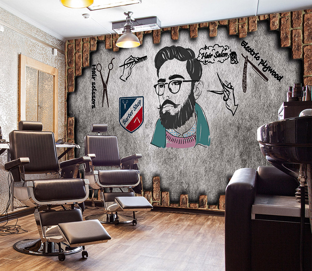 3D Glasses Men 1437 Barber Shop Wall Murals