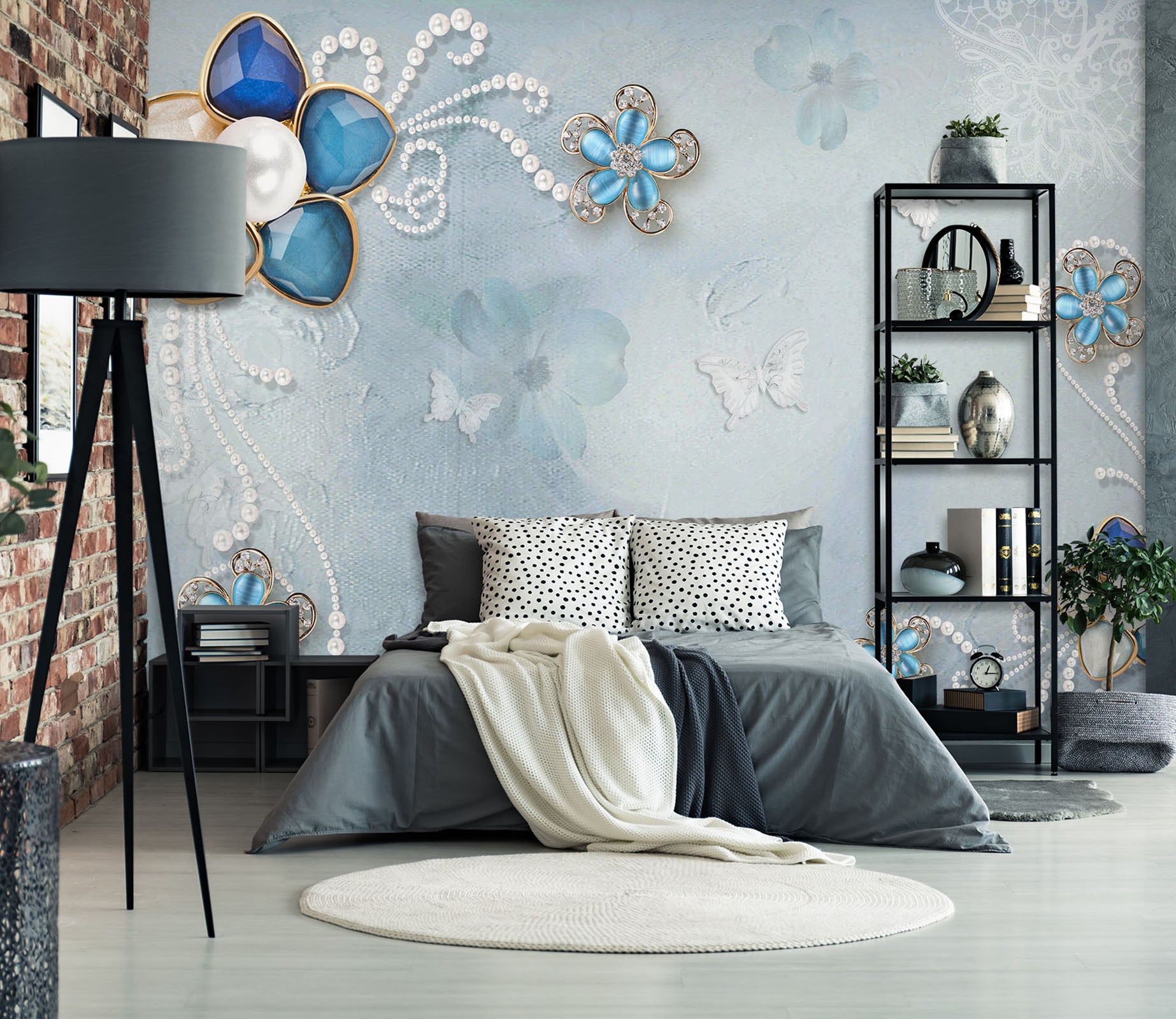 3D Blue Flowers 1459 Wall Murals