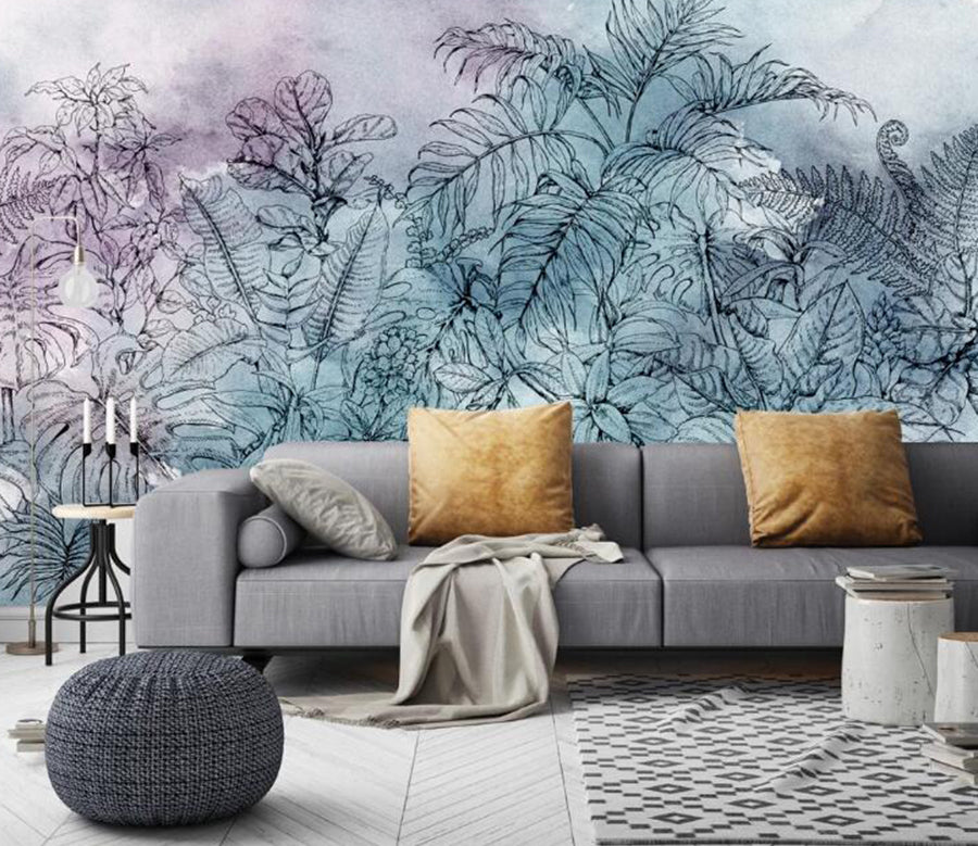 3D Two-color Leaves 409 Wall Murals