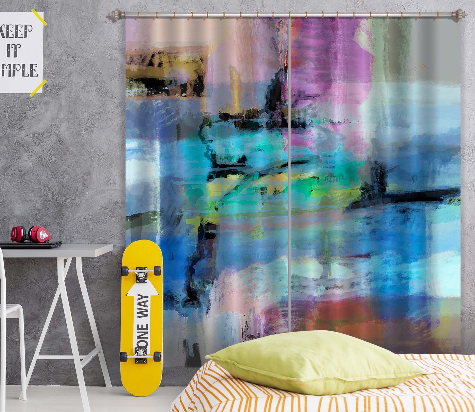 3D Painted Blue 219 Michael Tienhaara Curtain Curtains Drapes