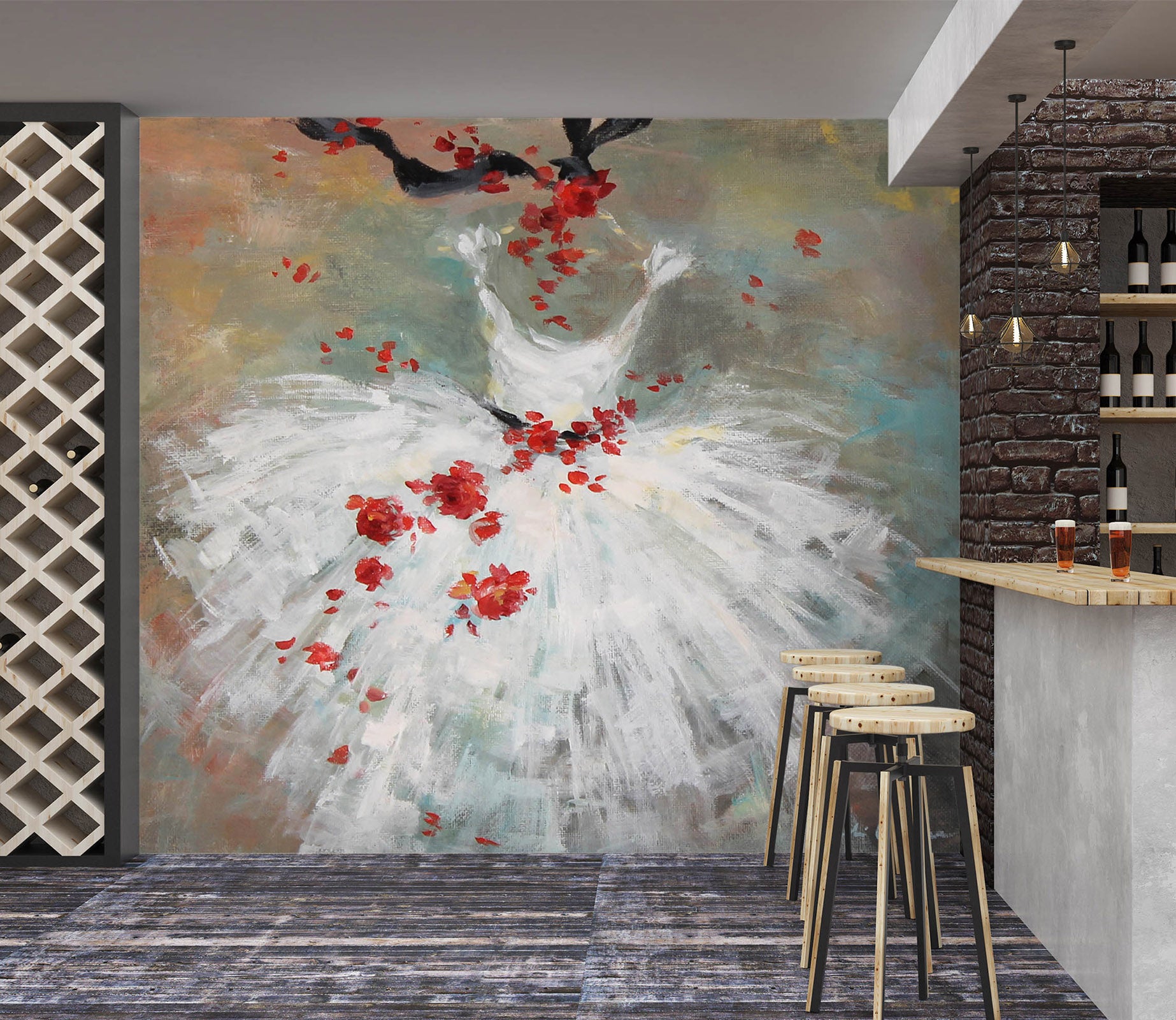 3D White Dress Red Petals 3117 Debi Coules Wall Mural Wall Murals
