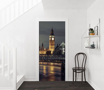 3D Night Clock Tower Building 10724 Assaf Frank Door Mural