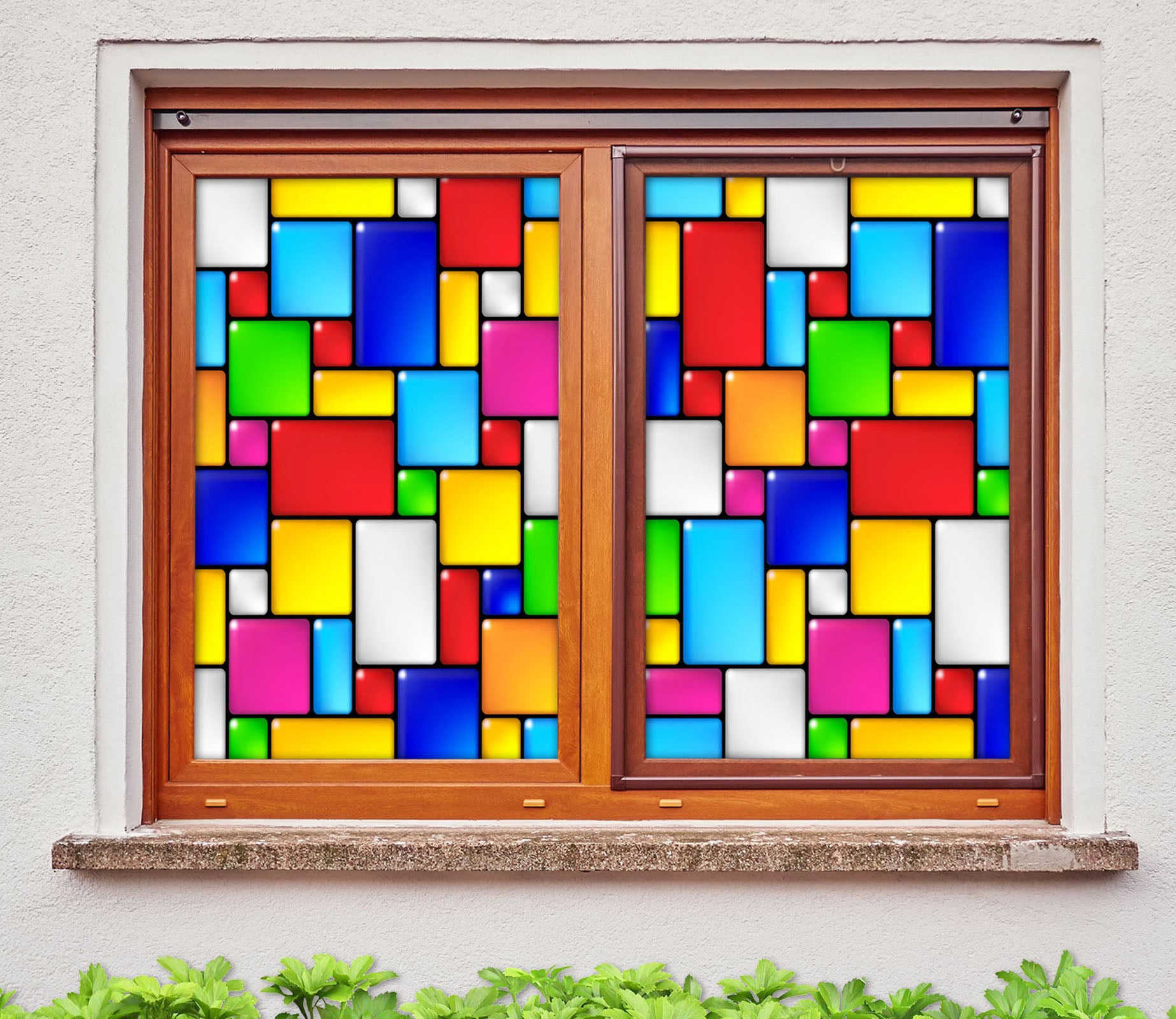 3D Colored Squares 254 Window Film Print Sticker Cling Stained Glass UV Block