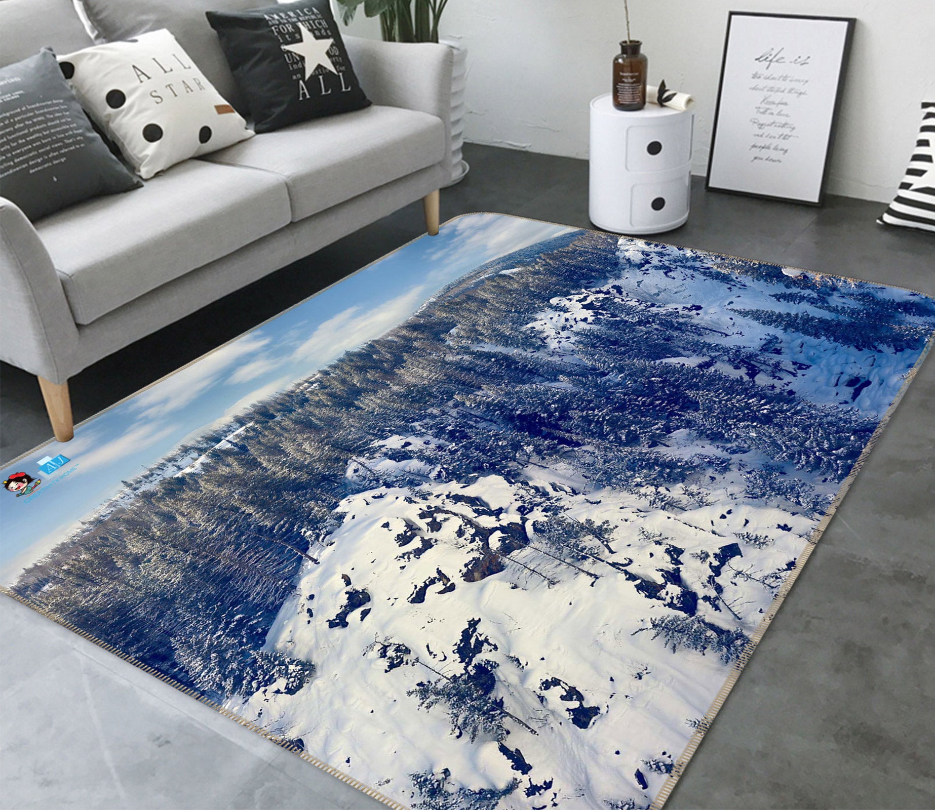 3D Snow Mountain Trees 5125 Beth Sheridan Rug Non Slip Rug Mat