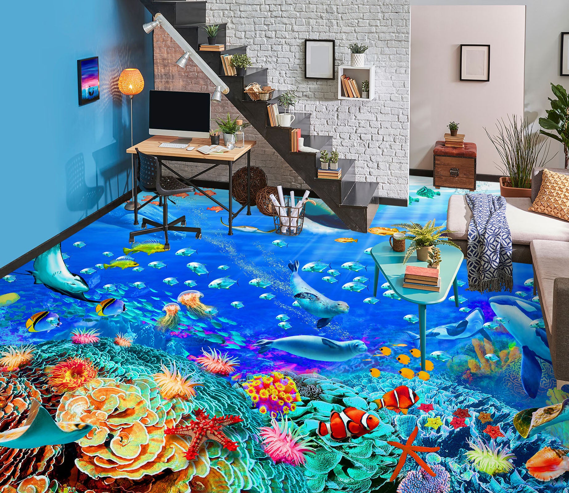 3D Seabed Fish 98164 Adrian Chesterman Floor Mural  Wallpaper Murals Self-Adhesive Removable Print Epoxy
