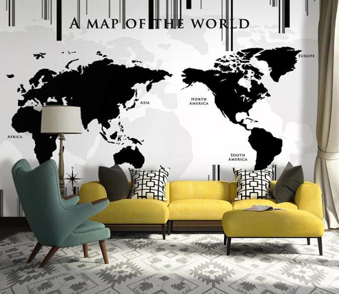 3D Black Map 502 Wall Murals Wallpaper AJ Wallpaper 2 