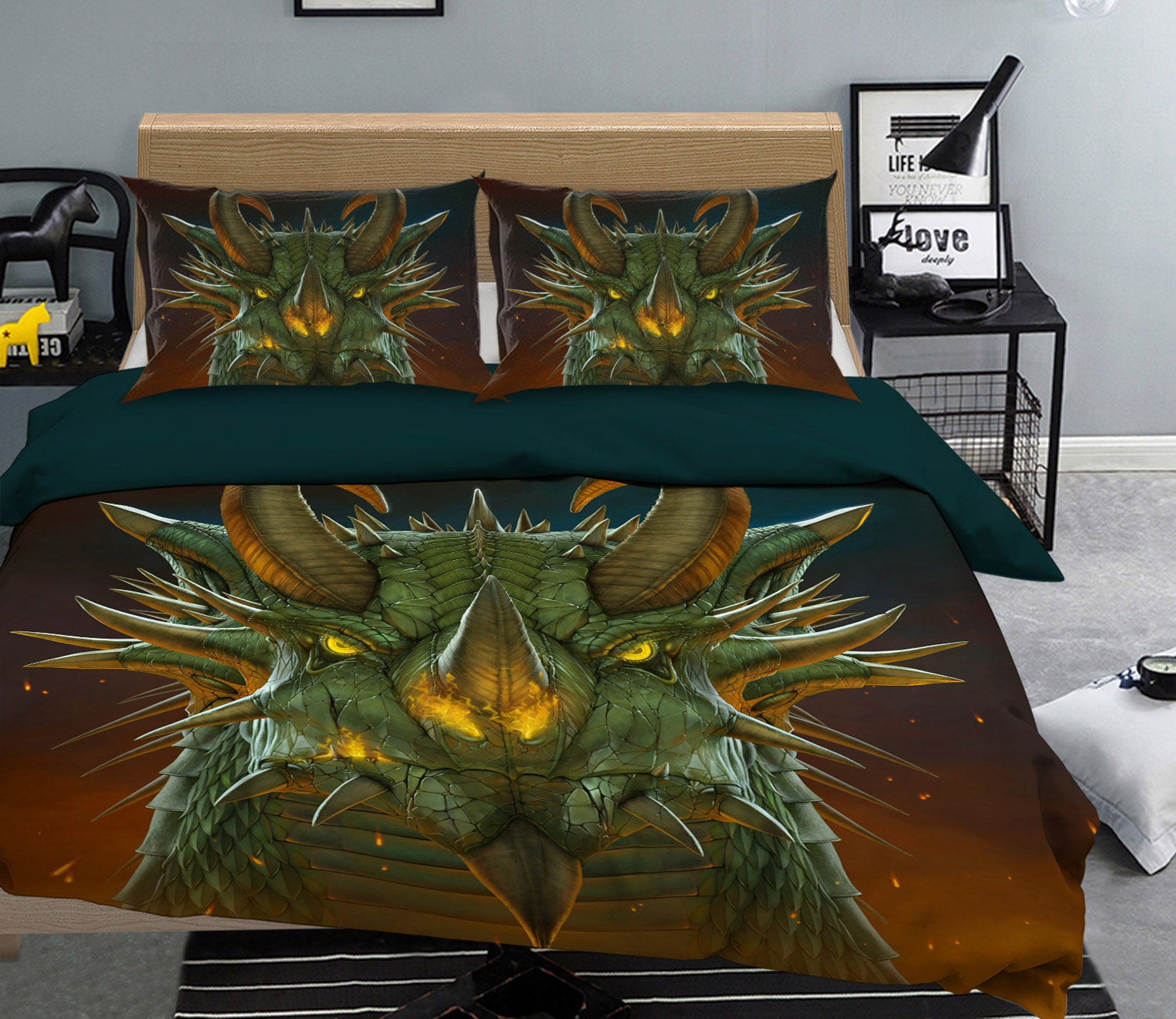 3D Dragon Portrait 042 Bed Pillowcases Quilt Exclusive Designer Vincent