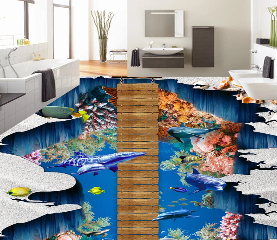 3D Ocean Wooden Bridge 592 Floor Mural  Wallpaper Murals Rug & Mat Print Epoxy waterproof bath floor