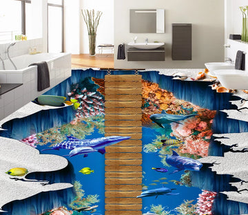 3D Ocean Wooden Bridge 592 Floor Mural  Wallpaper Murals Rug & Mat Print Epoxy waterproof bath floor