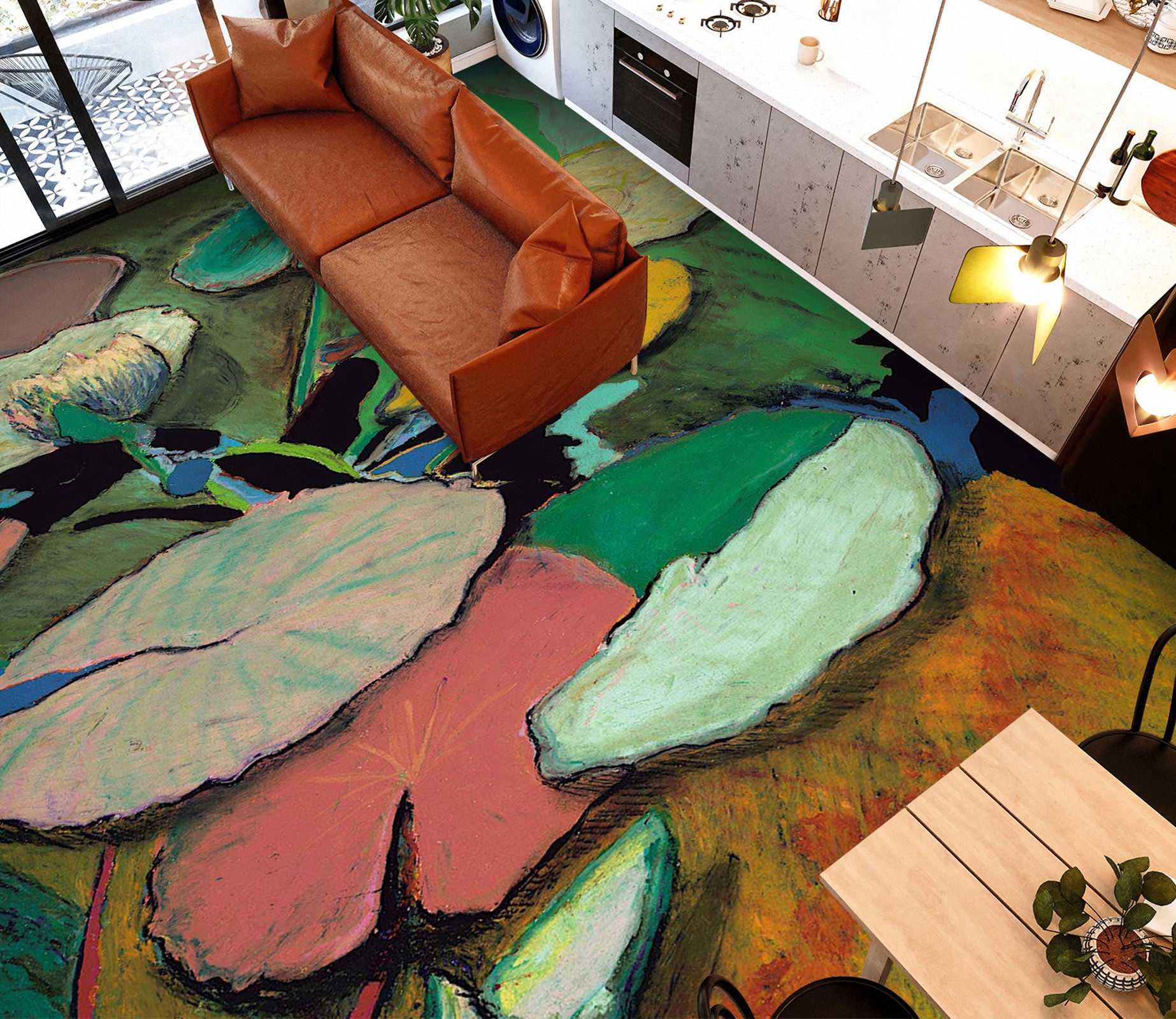 3D Lotus Leaf Painting 96127 Allan P. Friedlander Floor Mural  Wallpaper Murals Self-Adhesive Removable Print Epoxy