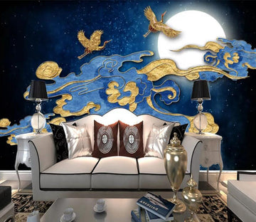 3D Golden Crane Cloud WC2519 Wall Murals