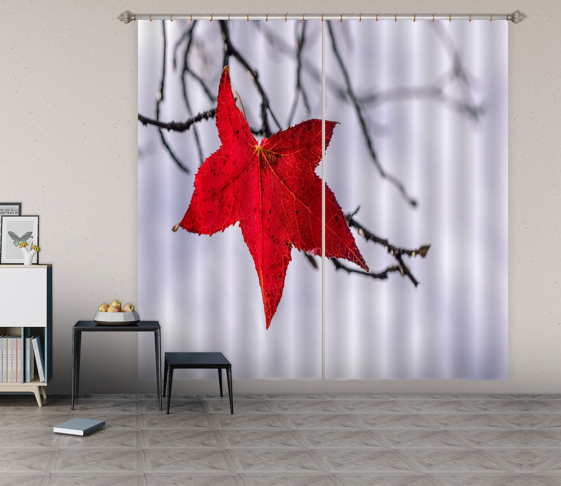 3D Red Maple Leaf 151 Marco Carmassi Curtain Curtains Drapes