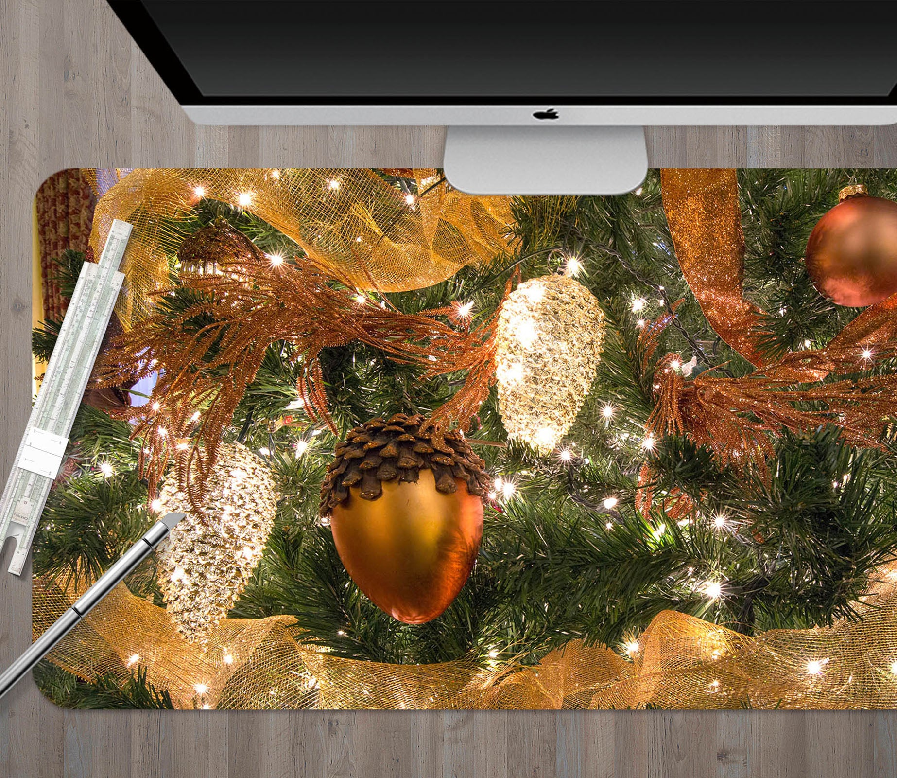 3D Branches Pine Cones 53196 Christmas Desk Mat Xmas