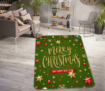 3D Gold Letters Green Background 57034 Christmas Non Slip Rug Mat Xmas