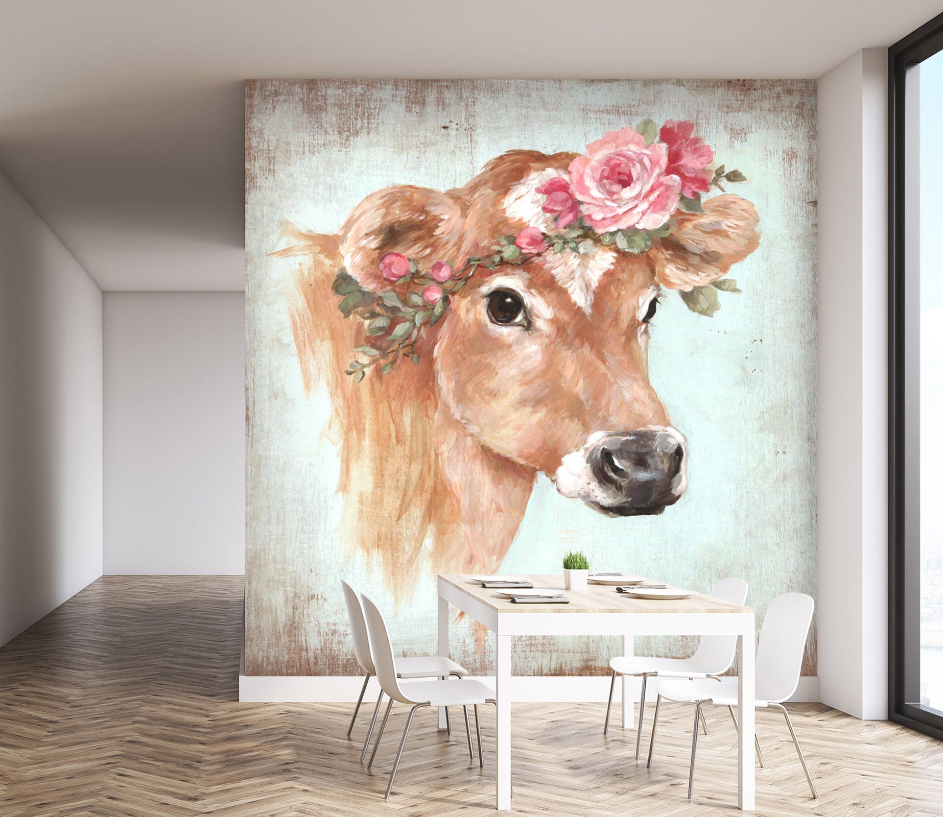 3D Cow Rose 1410 Debi Coules Wall Mural Wall Murals