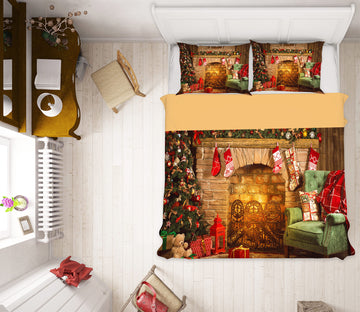 3D Fireplace Sofa 52140 Christmas Quilt Duvet Cover Xmas Bed Pillowcases
