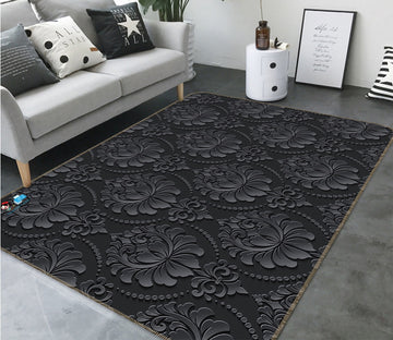 3D Black Flower Pattern 8 Non Slip Rug Mat Mat AJ Creativity Home 