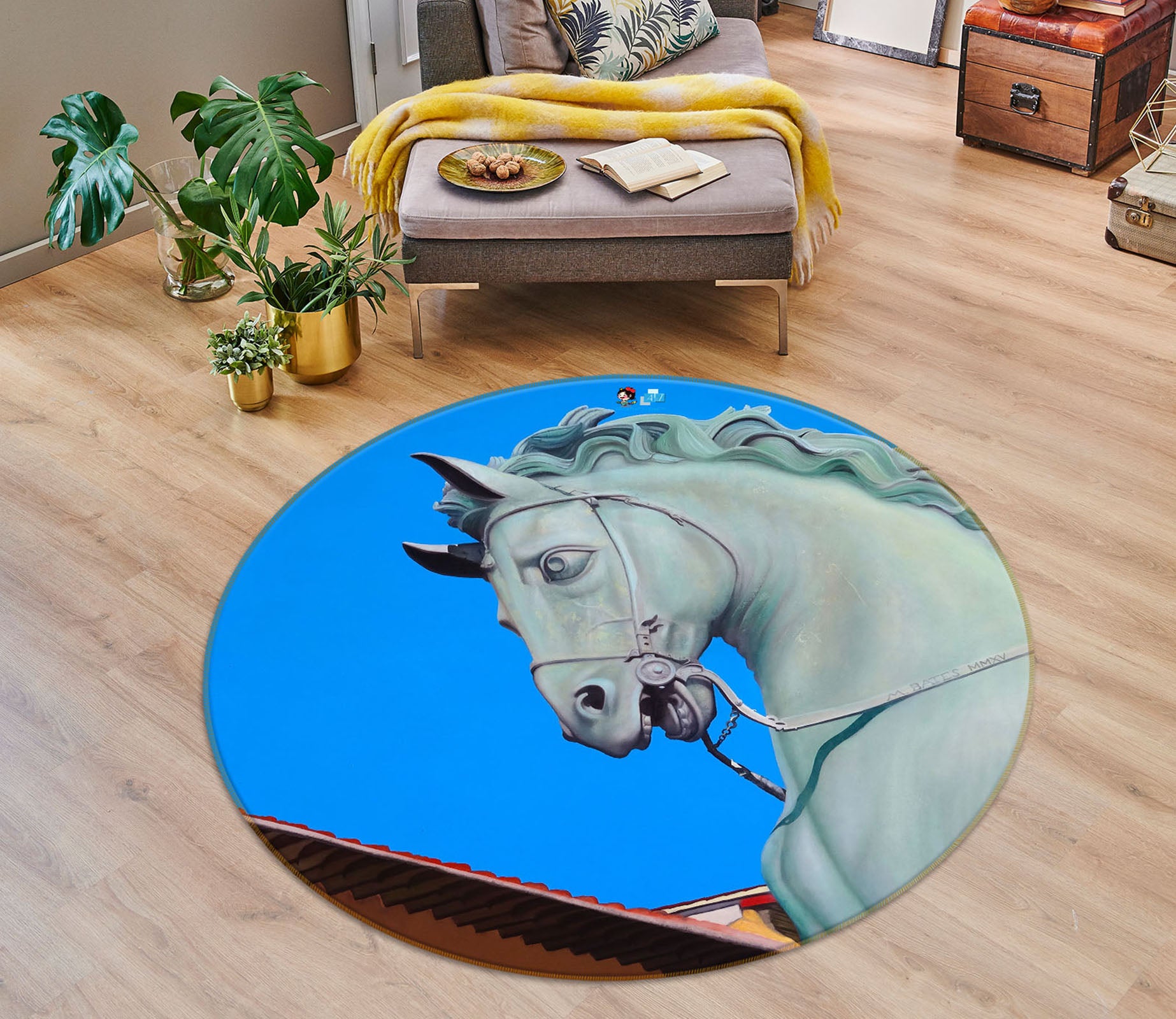 3D Statue Horse 11076 Matthew Holden Bates Rug Round Non Slip Rug Mat