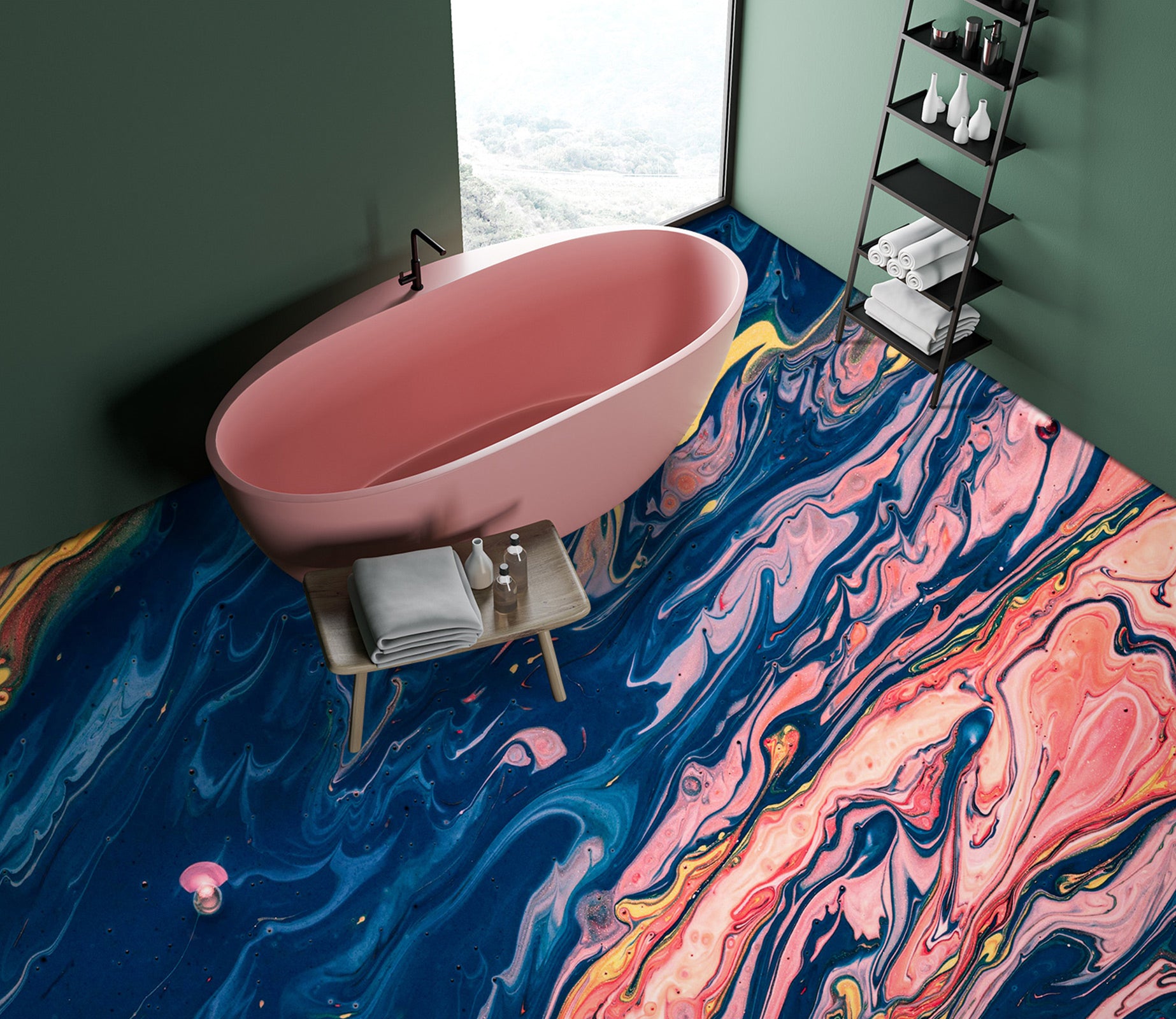 3D Dark Blue And Pink 1187 Floor Mural