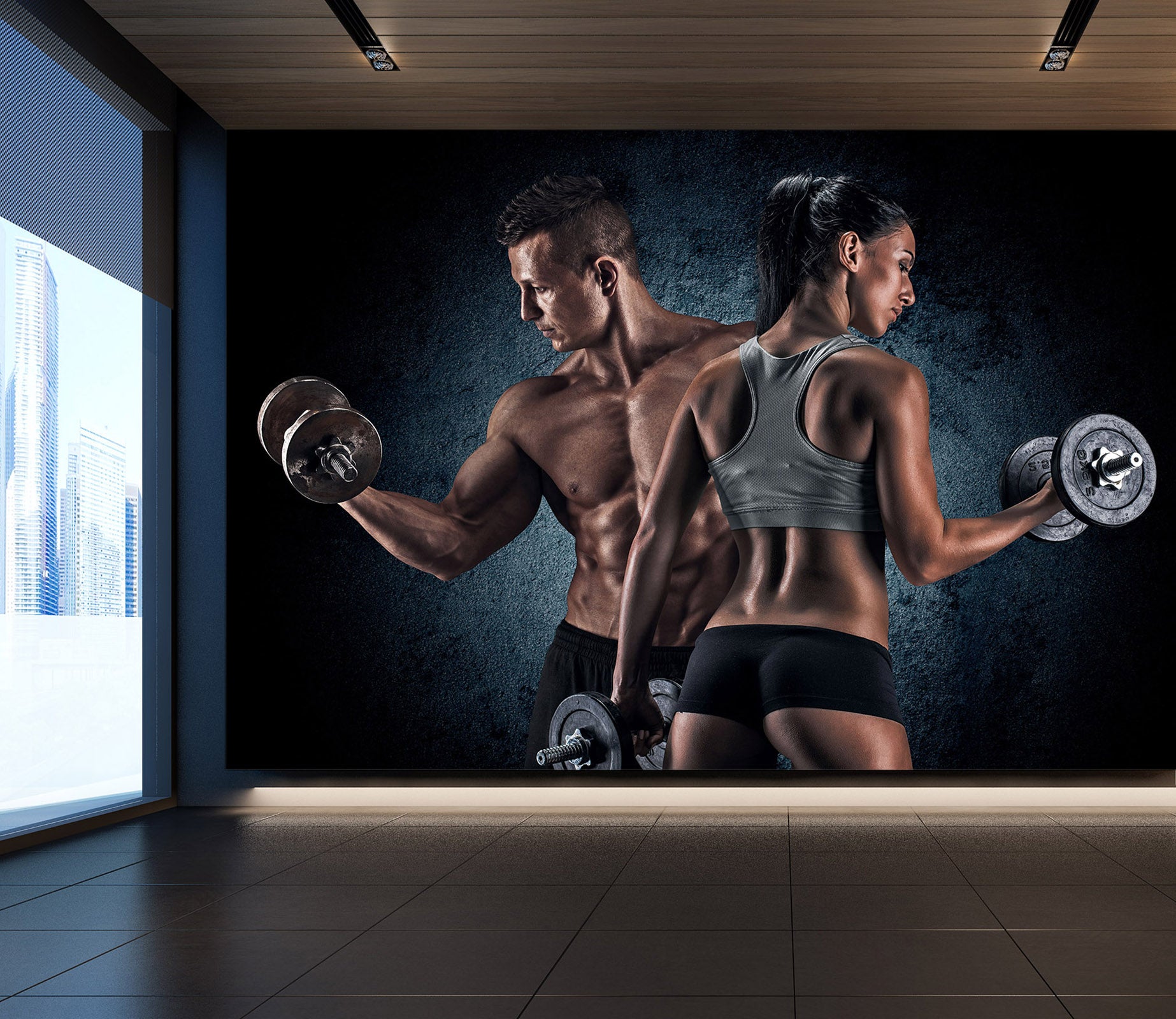 3D Double Dumbbell 068 Wall Murals Wallpaper AJ Wallpaper 2 