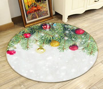 3D Red Yellow Balls 56063 Christmas Round Non Slip Rug Mat Xmas