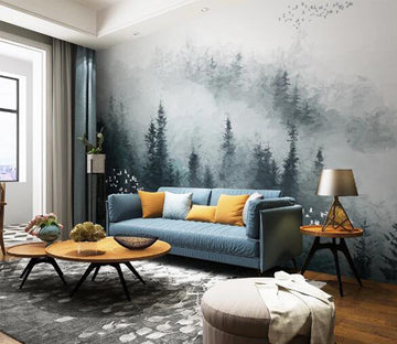 3D White Mist Forest WC1288 Wall Murals