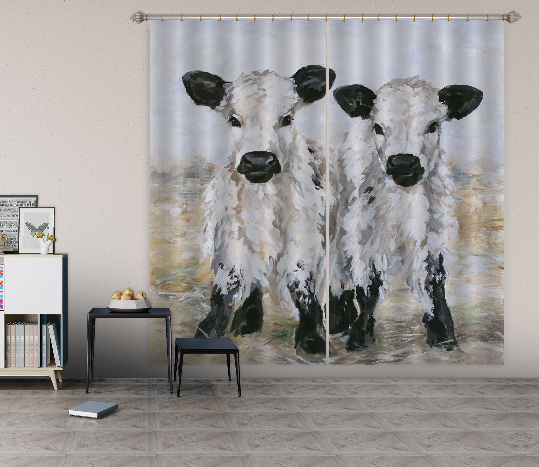 3D Small Cow 048 Debi Coules Curtain Curtains Drapes