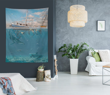 3D Dolphin Ship 11726 Vincent Tapestry Hanging Cloth Hang