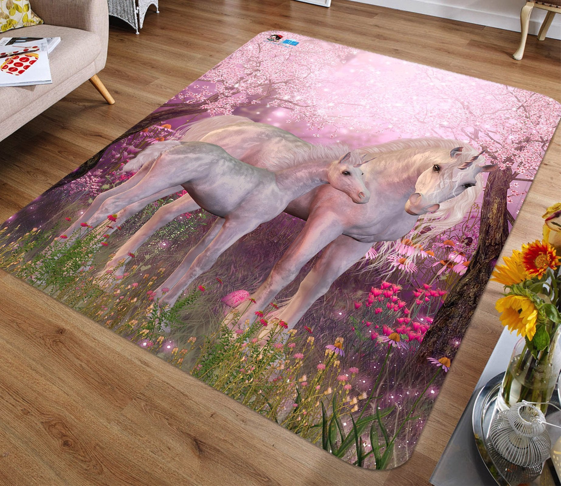 3D Pink Flower Unicorn 101 Non Slip Rug Mat Mat AJ Creativity Home 