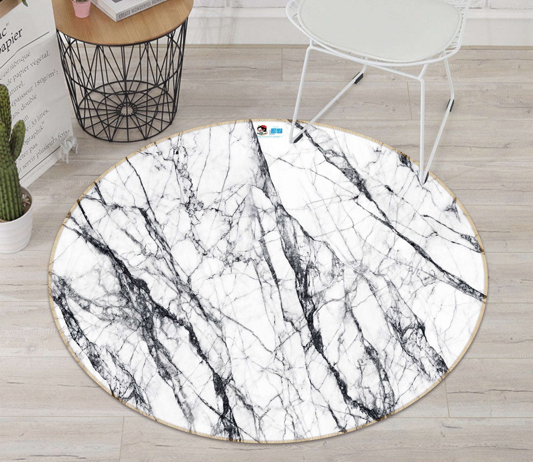 3D Black Ink Line 126 Round Non Slip Rug Mat Mat AJ Creativity Home 