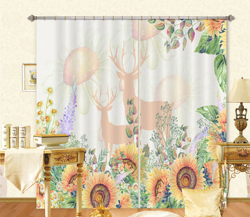 3D Flower Deer 859 Curtains Drapes
