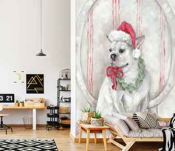 3D Dog Santa Hat 4016 Debi Coules Wall Mural Wall Murals