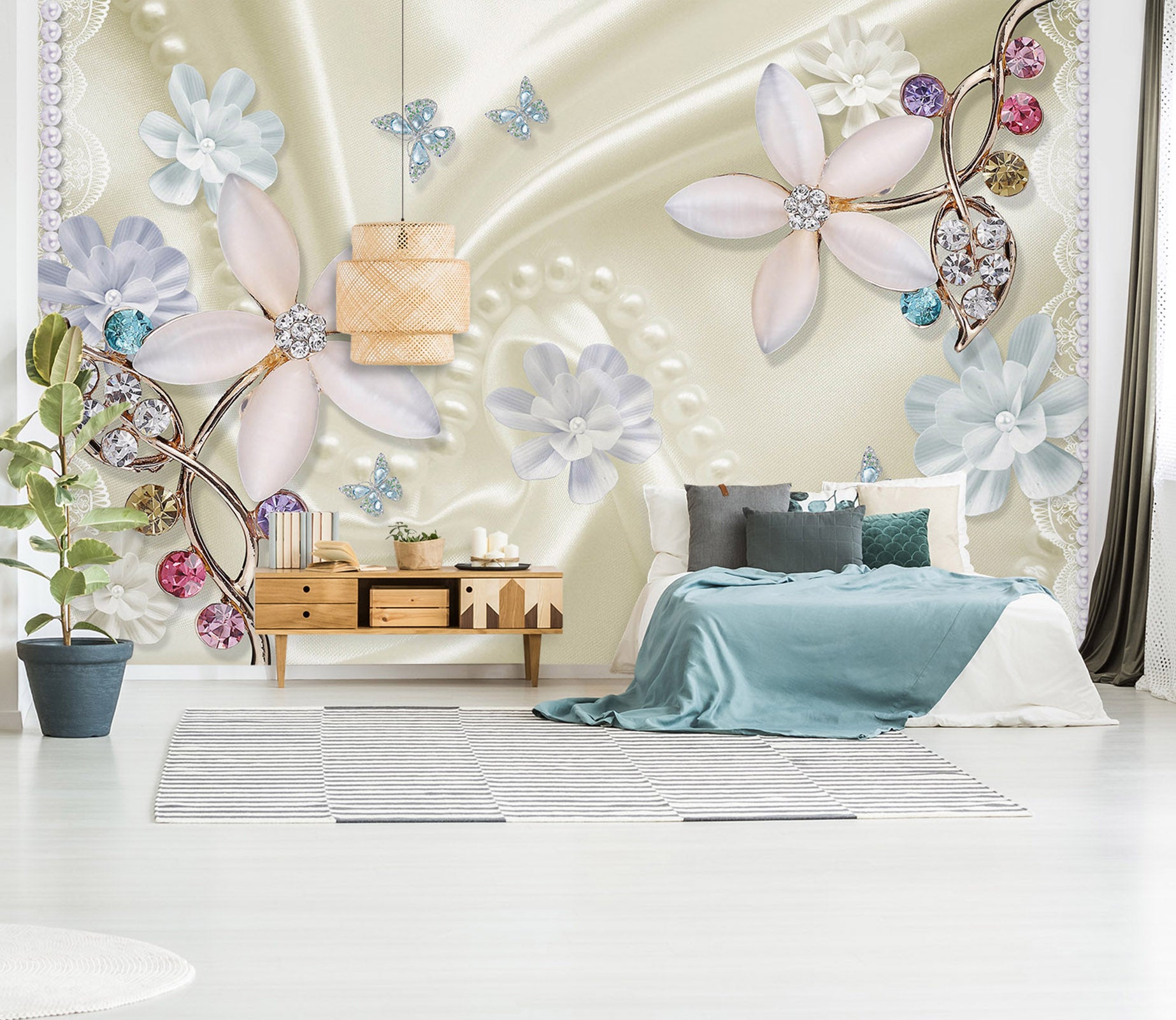 3D White Petals 1531 Wall Murals