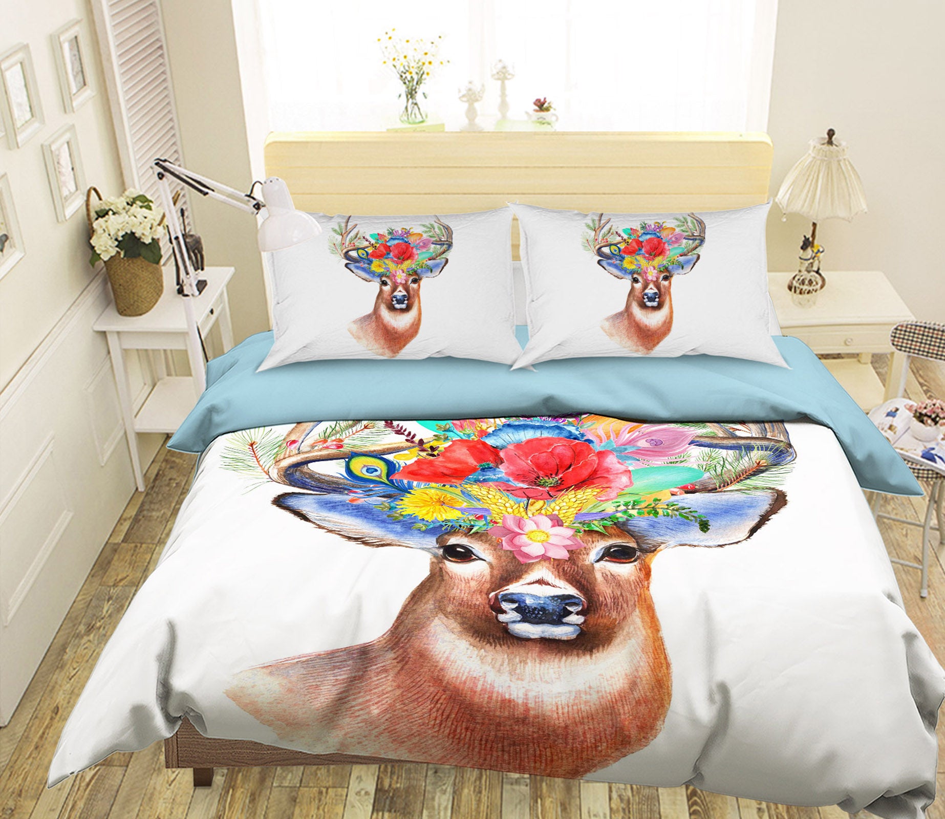 3D Flowers Elk 1944 Bed Pillowcases Quilt