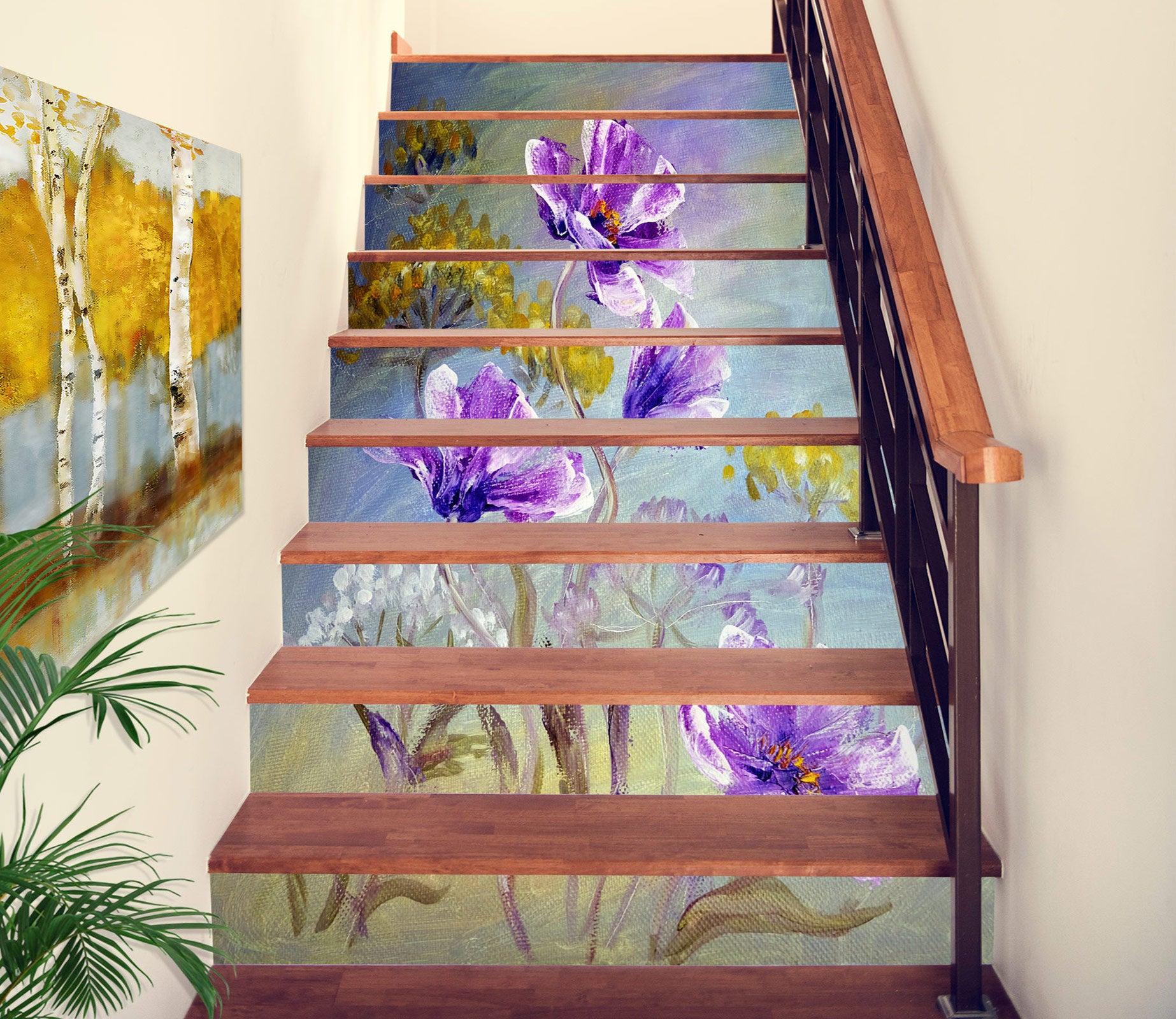 3D Purple Charm Flowers 330 Stair Risers