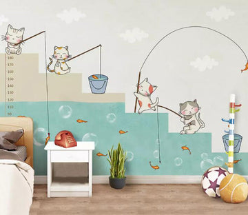 3D Kitten Fishing WG45 Wall Murals Wallpaper AJ Wallpaper 2 