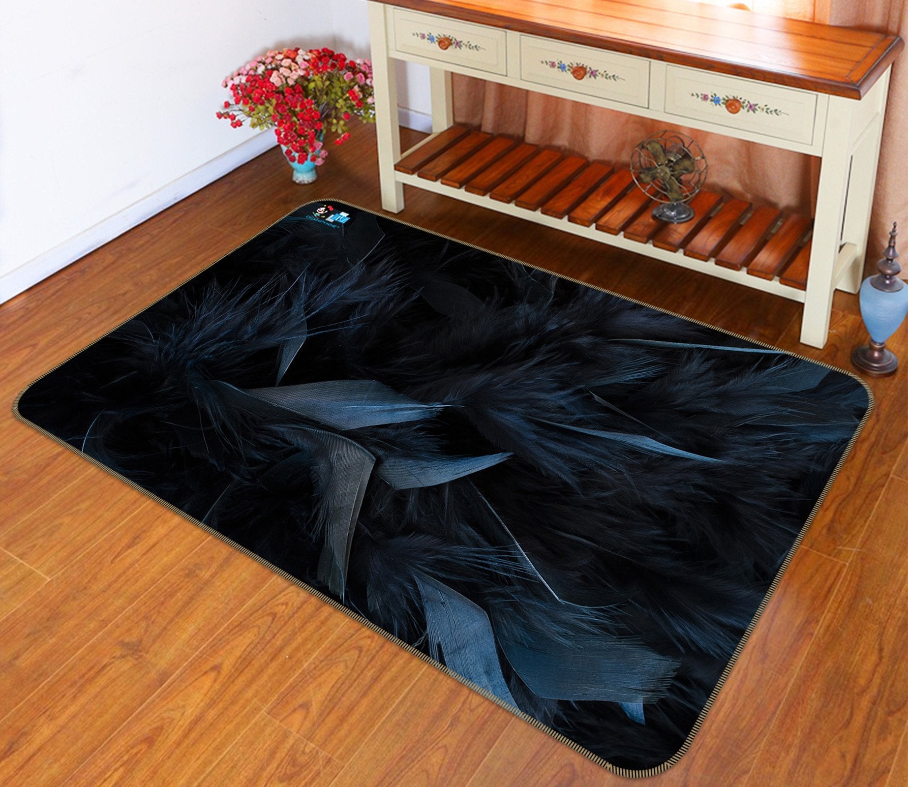 3D Dark Feather 5 Non Slip Rug Mat Mat AJ Creativity Home 