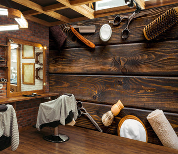 3D Wooden Table Barber Equipment 115177 Barber Shop Wall Murals