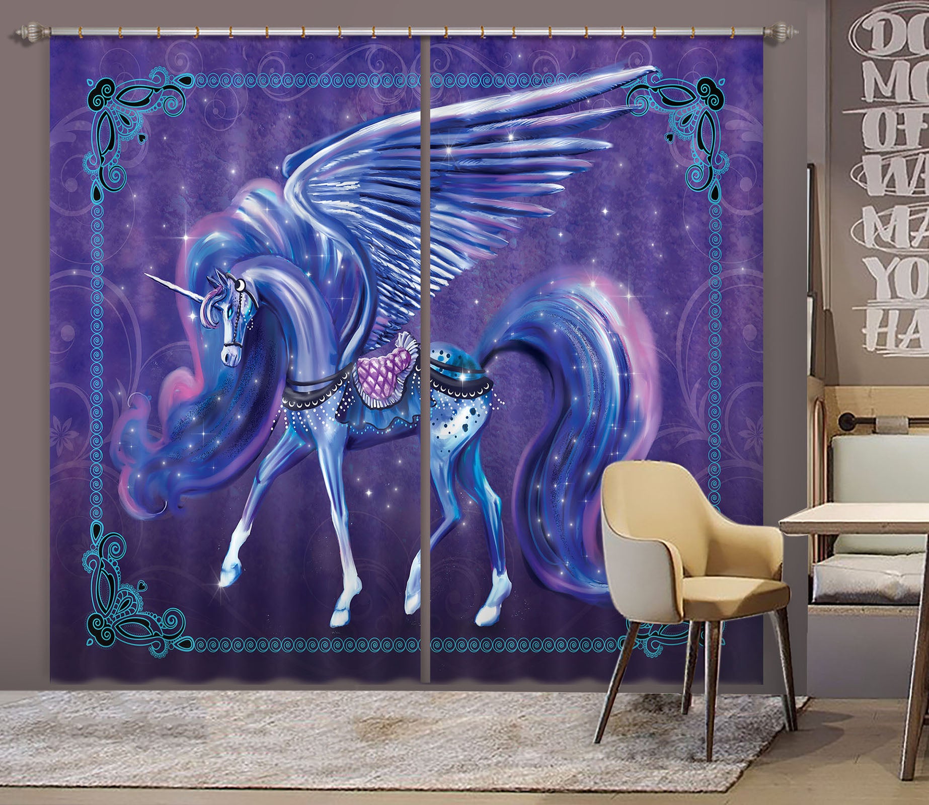 3D Star Unicorn 120 Rose Catherine Khan Curtain Curtains Drapes