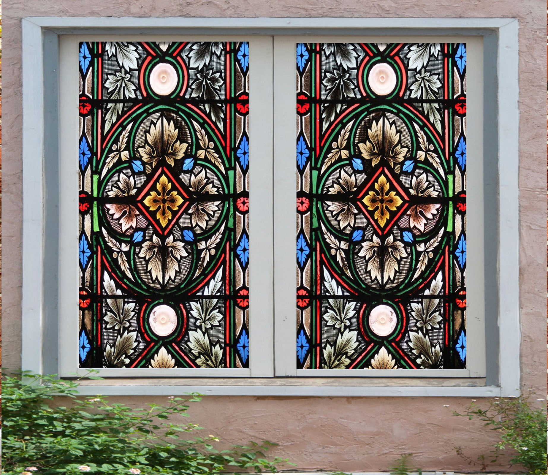 3D Leaf Pattern 218 Window Film Print Sticker Cling Stained Glass UV Block