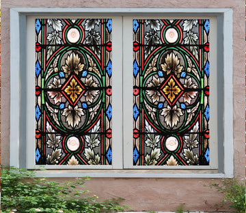 3D Leaf Pattern 218 Window Film Print Sticker Cling Stained Glass UV Block