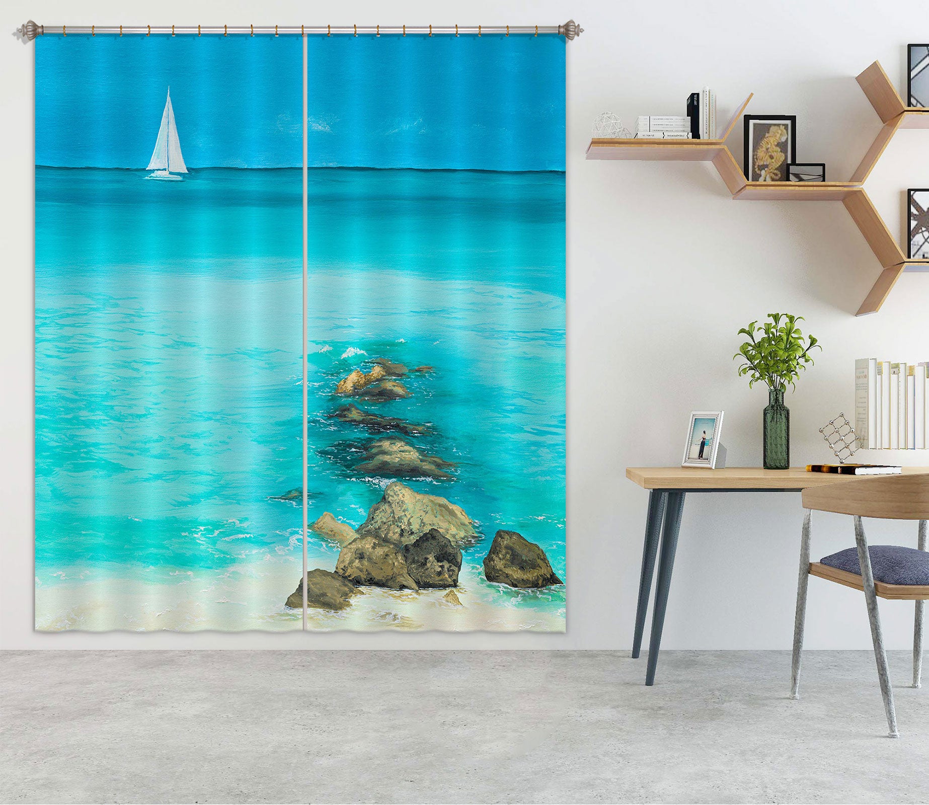 3D Blue Sea 1706 Marina Zotova Curtain Curtains Drapes