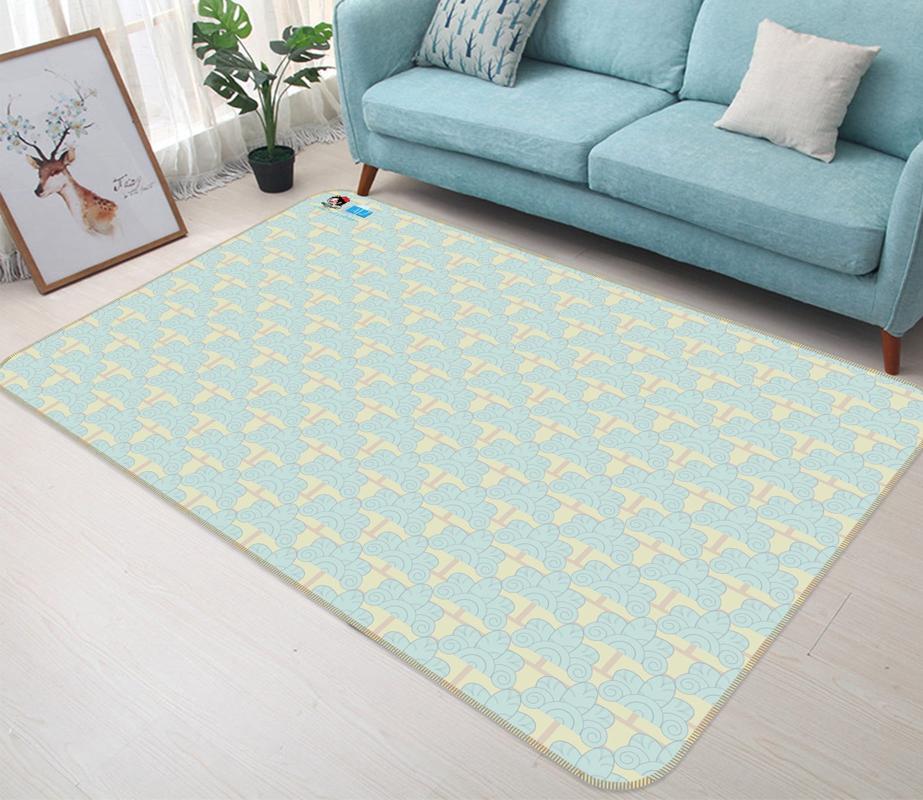 3D Yellow Pattern 9888 Kasumi Loffler Rug Non Slip Rug Mat
