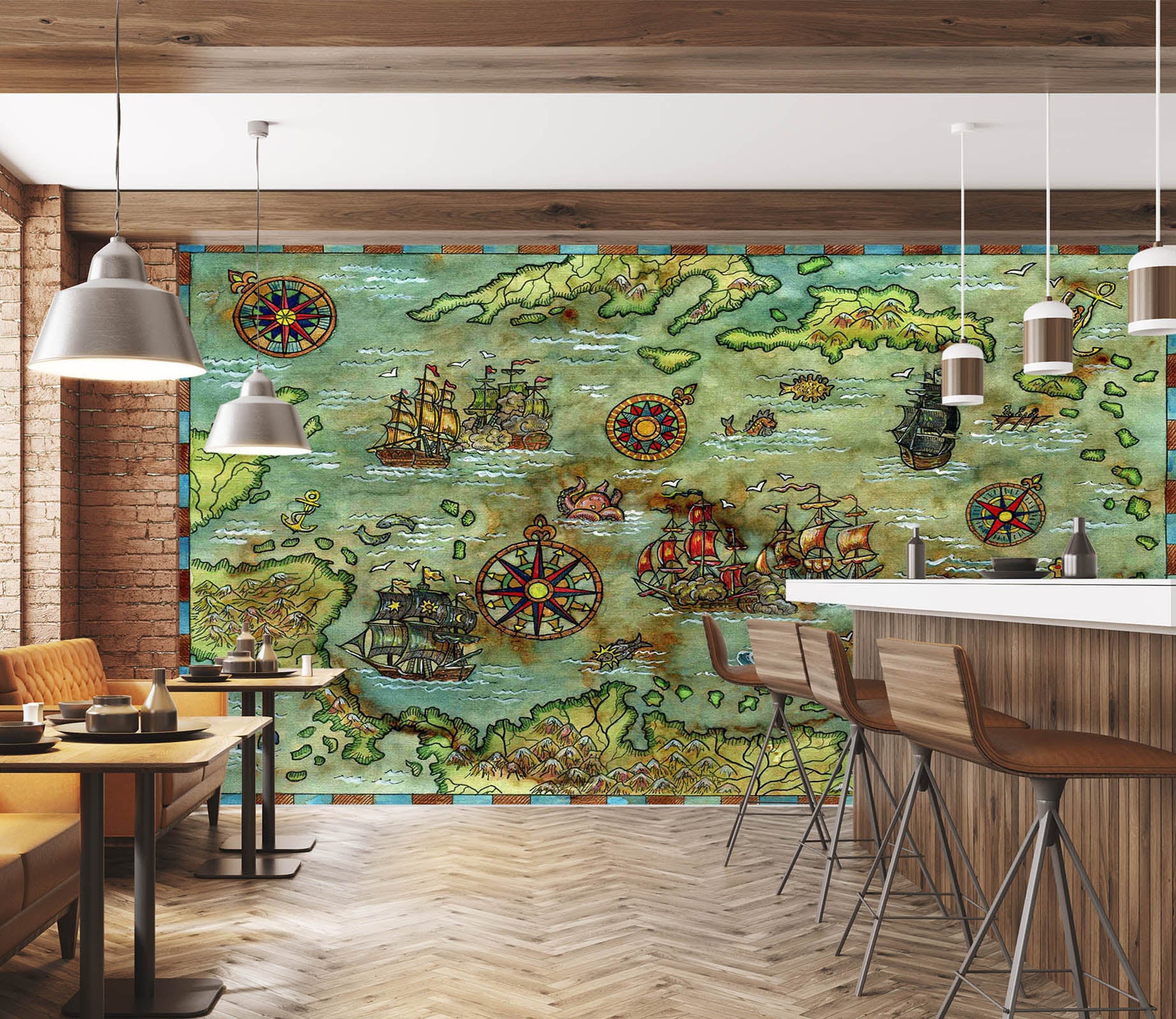 3D Island Windmill 2134 World Map Wall Murals
